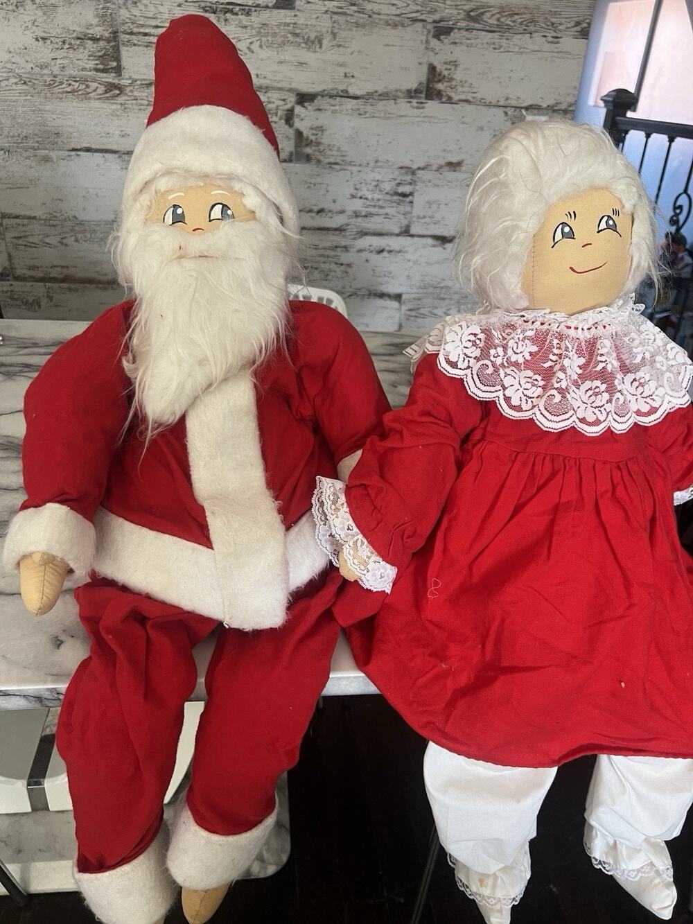 Vintage Jumbo Rare CHRISTMAS Dolls Appx 29” Mr & Mrs Santa Claus 1960s Sitting
